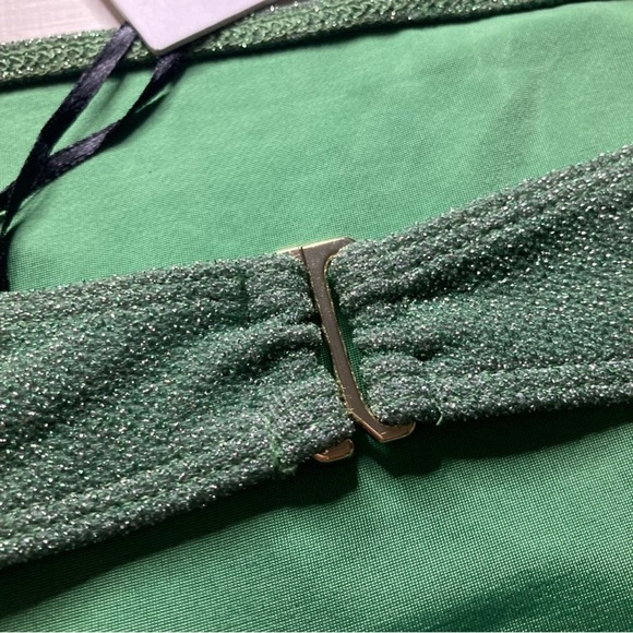 Beach Riot Emerald Kelsey Green Sparkly Glitter Bandeau Swim Bikini Top - Picture 10 of 13